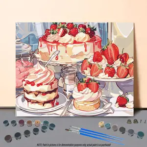 Strawberry Cake Pattern DIY Painting by Numbers Kit Without Frame, 1 Set DIY Paint by Numbers Kit, DIY Wall Art Painting for Home Bedroom