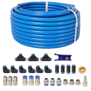 1/2 Inch OD×60 Feet PU Air Tube Kit,Garage Air Compressor Accessories Kit,Industrial Type Quick Connect Coupler and Plug,Blue Tubing