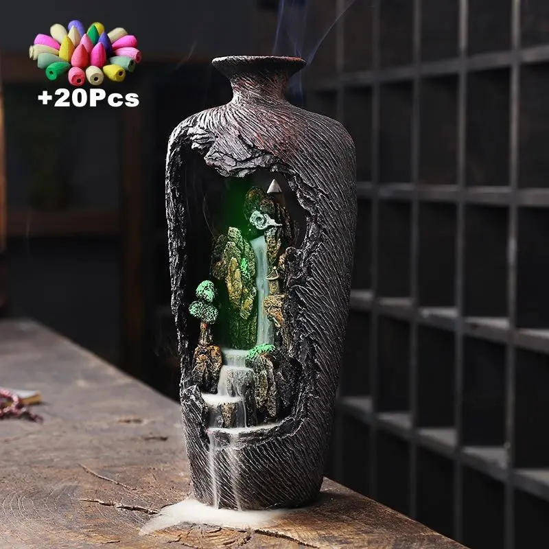 Backflow Incense Burner, Bakhoor Incense Burners, 1 Count Resin Incense Holder with 20pcs Incense Cones, Home Decor Ornament for Living Room Bedroom Office, Halloween