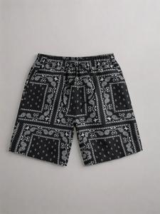 men's ethnic pattern pocket drawstring waist shorts, regular fit summer clothes, stylish paisley print elastic waist swim trunks, beach shorts for casual, 80s fashion, men shorts, drawstring swim bottom