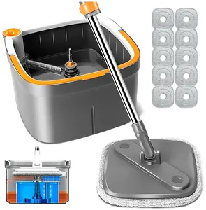 Spin Mop & Bucket Set with Self-Separating Dirty Water & Clean Water System, Self-Drying 360° Spin Square Mop Head for Hardwood Tile Marble Floors, adjustable hand tool, Springtok