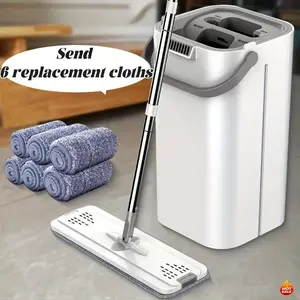 2026 Newly Upgraded Mop and Bucket Set with 6 Replacement Cloths — US Local Shipping, Thickened Handle, Wet and Dry Separation System for Easy Floor Cleaning, Rebound Mop Head Design, Ideal for Bathrooms and Living Rooms, Perfect Gift for Women.