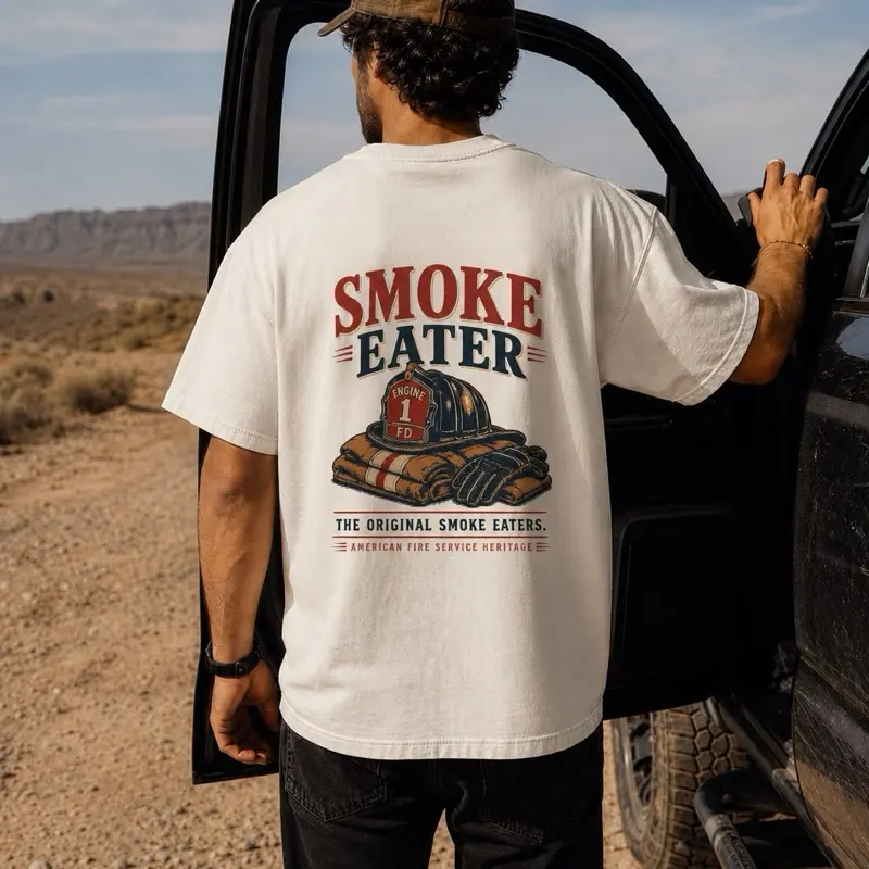 Men's Vintage Distressed Graphic Short-Sleeve Casual Menswear Firefighter T-Shirt - Shift Culture Inc. Heritage Fire Service Gift