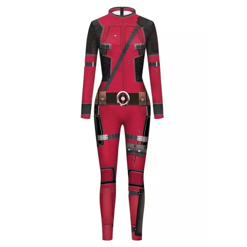 Red Black Printed Stretchy Sexy Full Length Dead  Movie Character Costume Jumpsuit