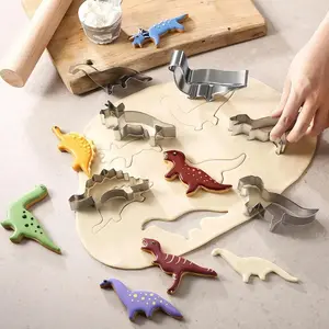 8/10/12PCS Dinosaur Cookie Cutters Set, Stainless Steel Baking Molds for Chocolate, Fondant, Sandwiches & Fruits, Kids Dinosaur Birthday Party Supplies & Gift Box Easy-to-Use Kitchen Gadgets & Accessories, Bakeware, Baking Tools