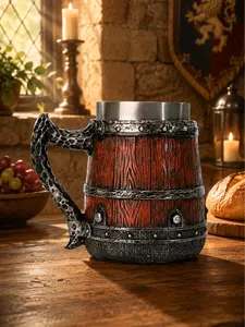 The Armored Kingdom 16oz Stainless Steel Insulated Tumbler - Stainless Steel Mug, Ancient Metal Novelty Design, Wood-Accented Carved Battlebrew Kitchen Drinkware, Reusable, Washable, Heraldic Designs, Armor Textures
