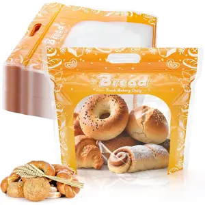 100 count Plastic Bread Bags, 12.6'' x 10.6'' x 4.3'' Zippered Sourdough Bag with Clear Window Handle,  Bakery  Keeper Toast Packaging Holder for Homemade Bread, Cookies