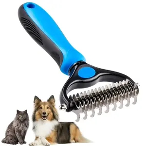 Pet grooming rake, dog undercoat rake, cat hair shedding brush, double-sided hair removal and detangling tool, comb for dogs and cats, easily removes undercoat mats and tangles
