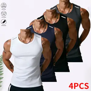 4-piece set: men’s sleeveless T-shirt; quick-dry, comfortable, breathable sports tank top for fitness, running, and basketball; summer menswear