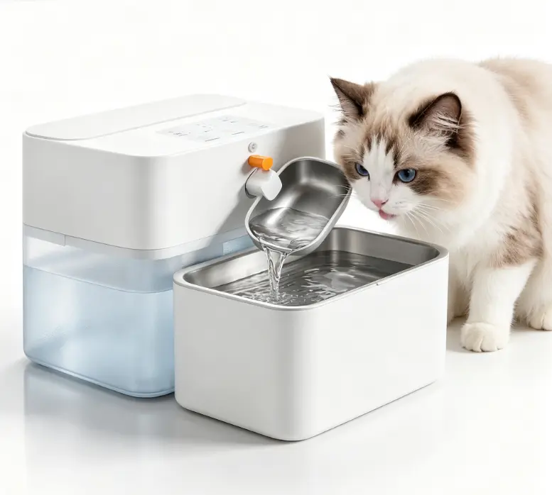Meowant 4.5L Filterless Wireless Cat Water Fountain, Stainless Steel Bowl, Motion Sensor, Smart LED Display Dispenser with Separate Clean & Dirty Water Zones, 2500mAh for Indoor Cats