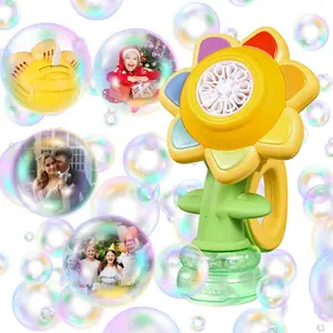 Sunflower Bubble Machine for Kids Automatic Flower Bubble Toy with Colorful Lighting for Toddlers Handheld 20000+Bubbles 3 Modes Fun Swing Dance Bubble Maker Blower Blaster Outdoor Toys Type-C Yellow