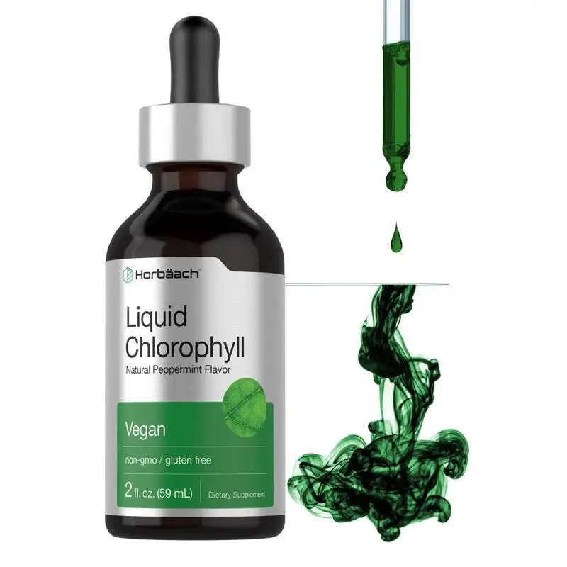 Horbäach Liquid Chlorophyll Drops | 2 oz | Vegan, Non-GMO, and Gluten Free Formula | Natural Peppermint Flavor Healthcare Supplement Dietary Fitness Edible Organic