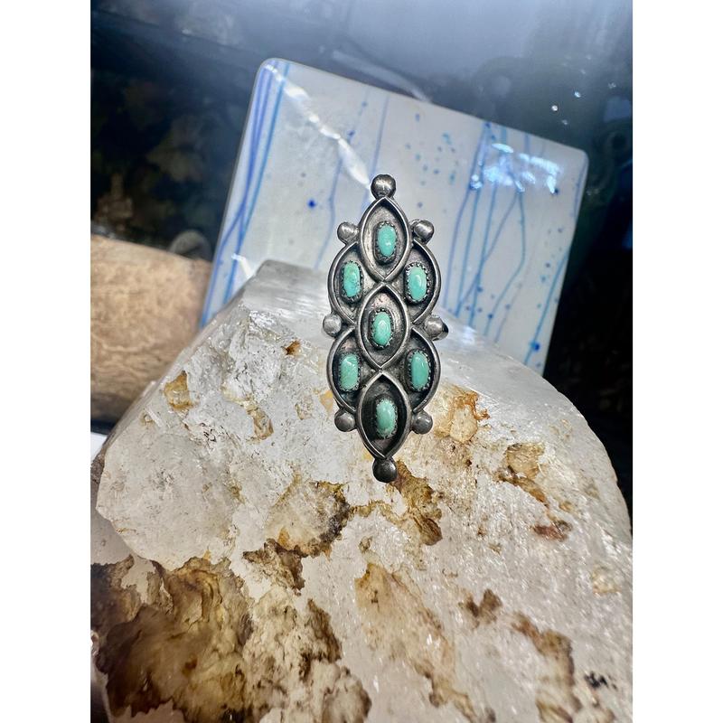 Zuni ring long turquoise size 4 sterling silver women