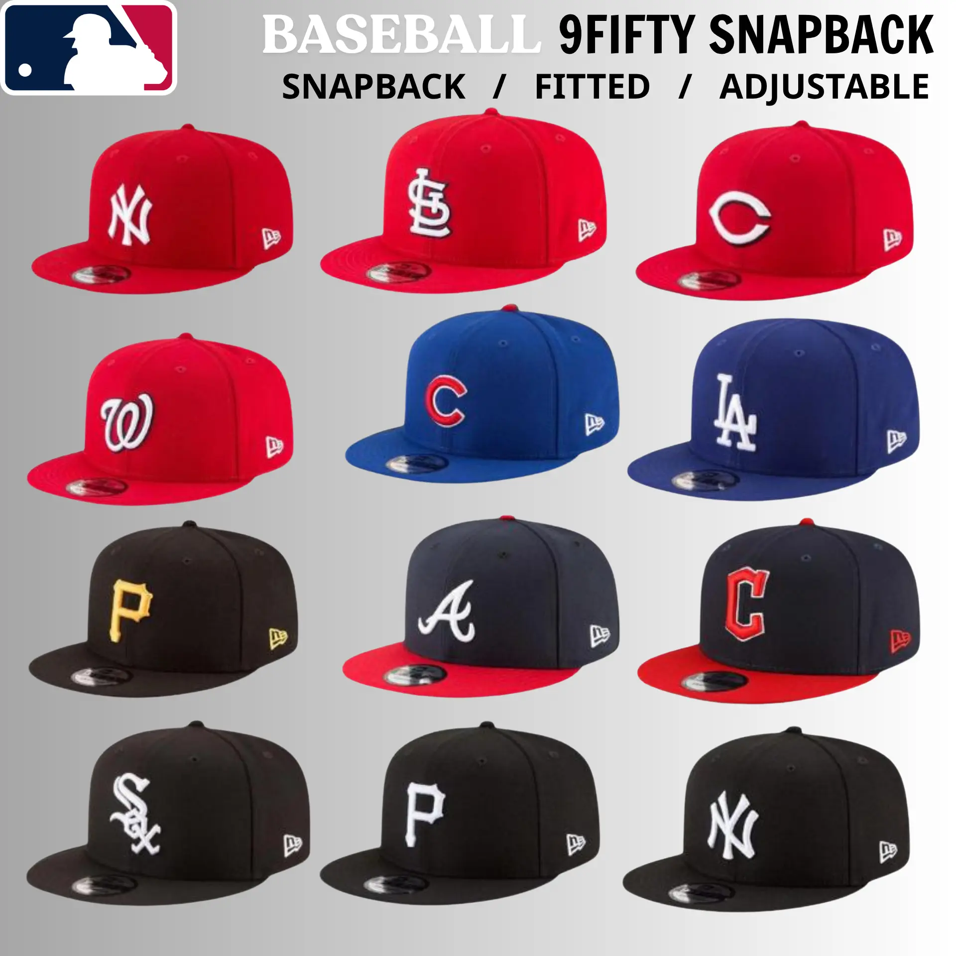 New Era MLB Everyday Baseball Hat – LA Dodgers, NY Yankees, White Sox, Cardinals, Nationals, Pirates, Braves, Guardians, Adjustable Flat Brim Snapback Cap, Premium Embroidered Graphics, Outdoor Sports Headwear, USA 2026 Edition