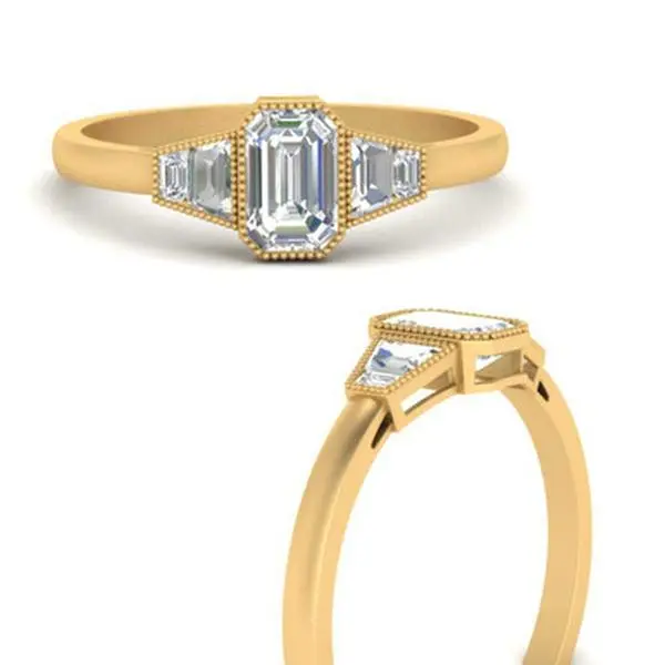 1.60 Carat Lab Grown Emerald And Trapezoid Ring