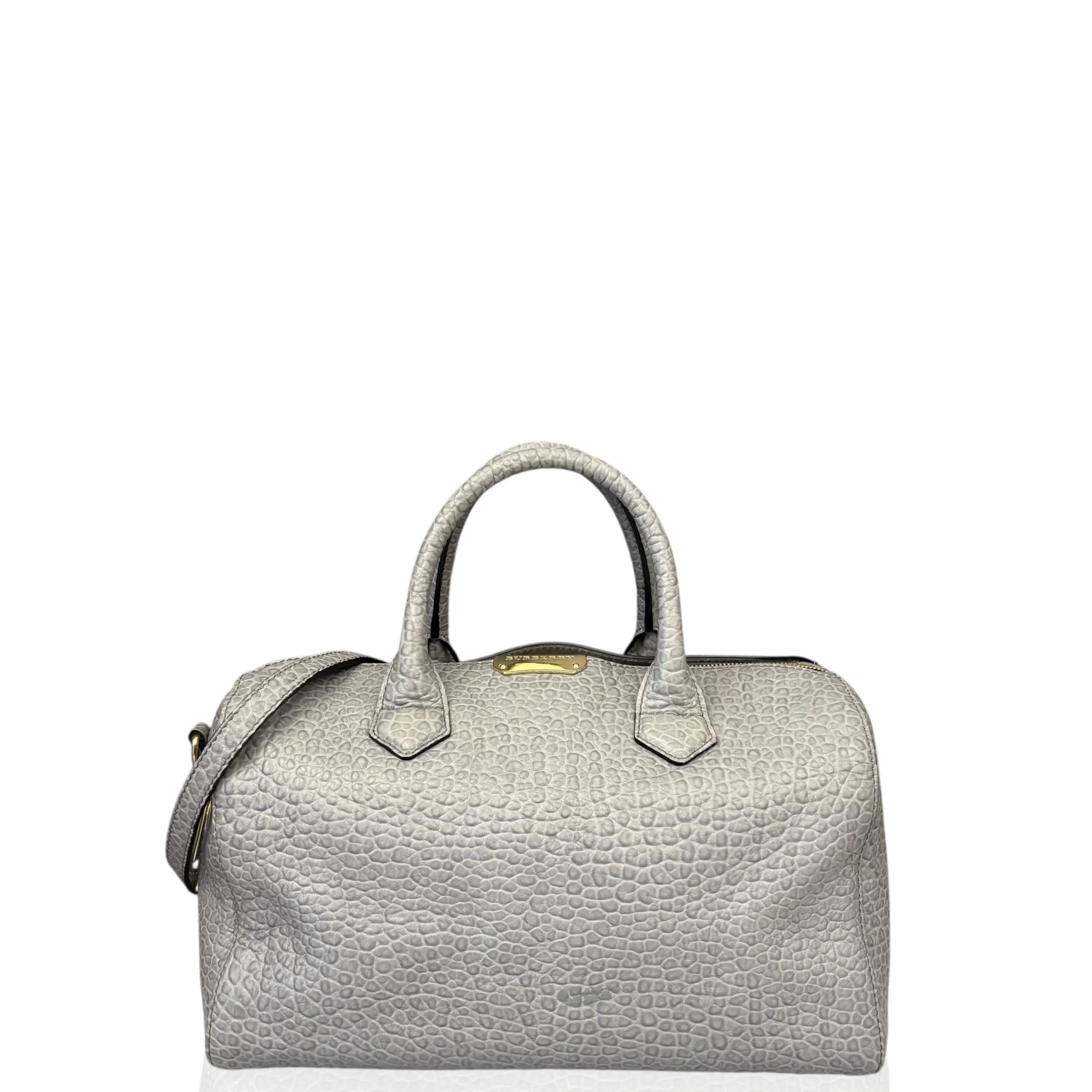 Pre-owned BURBERRY Leather tote bags Embossed Alchester Bowling Bag Calfskin Grey (wc040126a5)