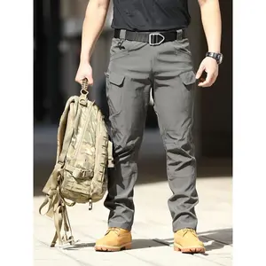 Waterproof Ripstop Men'S Tactical Pants, Lightweight Outdoor Hiking Cargo Pants With Multi Pockets (No Belt) Menswear Polyester