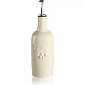 Sweejar Ceramic Olive Oil Dispenser Bottle, 17 FLOZ Oil Bottle with Spout，Porcelain Oil Dispenser for Kitchen,Cooking, Evoo, Vinegar, Soy Sauce, Pack of 1 (Beige)