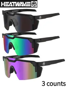 3 Counts Heatwave Style Cycling Sunglasses, Uv400 Protection, Windproof Sports Goggles, for Men Women, Outdoor Biking, Driving, Fishing