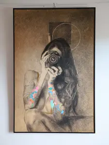 Selfie Painting Art Drawing Girl Sensual Class Fine Arts Framed Wall Decor