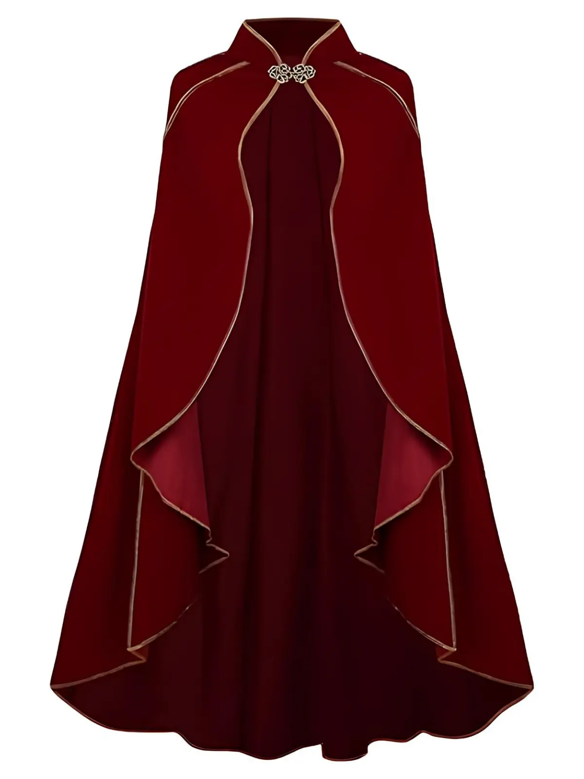 Women's Medieval Crushed Velvet Cape - 43.3 inches, High Neck, Gold Trim, Hook-and-Loop Closure, Vintage Animation Cosplay Cloak, All-Seasons Elegant Fitted Adult Witch Halloween Costume Accessory