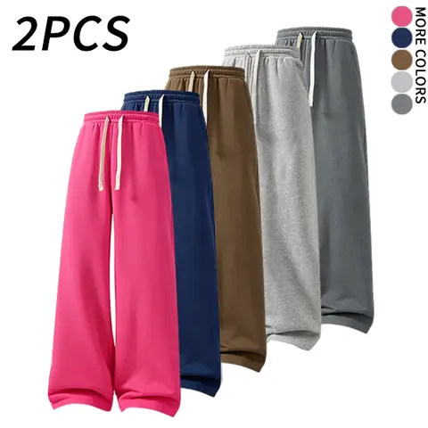2PCS Men’s two piece set: solid color drawstring wide sweatpants; casual athletic sweatpants suitable for autumn/winter; sports casual bottoms (options available for double pockets and single pocket). Men's flash sale.
