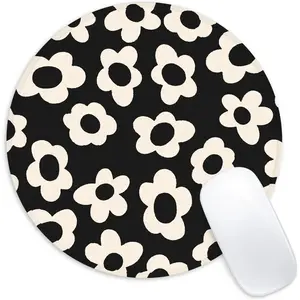 White Flower Round Mouse Mat - Funny Small Mouse Pad with Non-Slip Rubber Base for Home Office Decor - 8.7 Inch Round