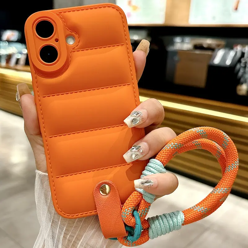 [Liquid Down Jacket-Leather Buckle Lanyard] Orange