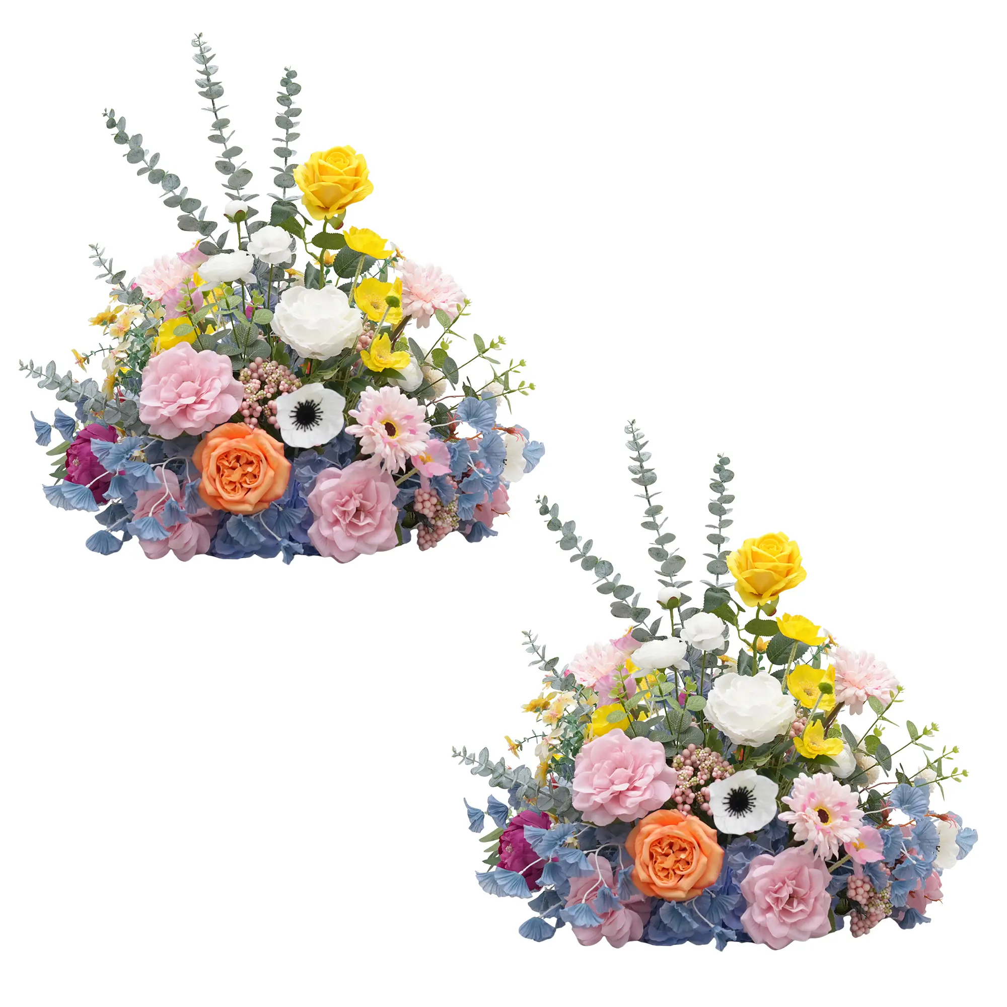 S-A8990 2pcs 19in Silk Decorative Eucalyptus Leaf Floral Arrangements, Wedding Table Flower Aisle Decor Party Event Props