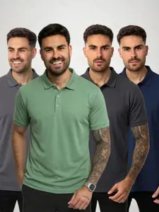4-Pack Men's Summer Polo Shirts — Ideal for Casual Outdoor Wear. Breathable, Short-Sleeve Knit Fabric; Stylish T-Shirts for Business, Travel, and Sports.