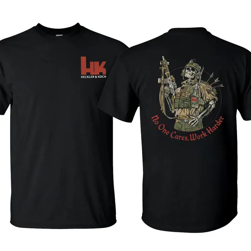 Heckler & Koch Work Harder T-Shirt/Hoodie, Unisex Short Sleeve, 100% Cotton Casual Menswear, Gun Shirt Tactical Gear, Graphic Good Shirt, Made In USA.