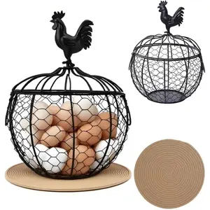 Wire Egg Basket with Handle for Gathering Fresh Eggs, Metal Countertop Egg Storage Holder, Farm Fresh Egg Collecting Basket Holds About 36 Eggs for Kitchen Countertop and Farm
