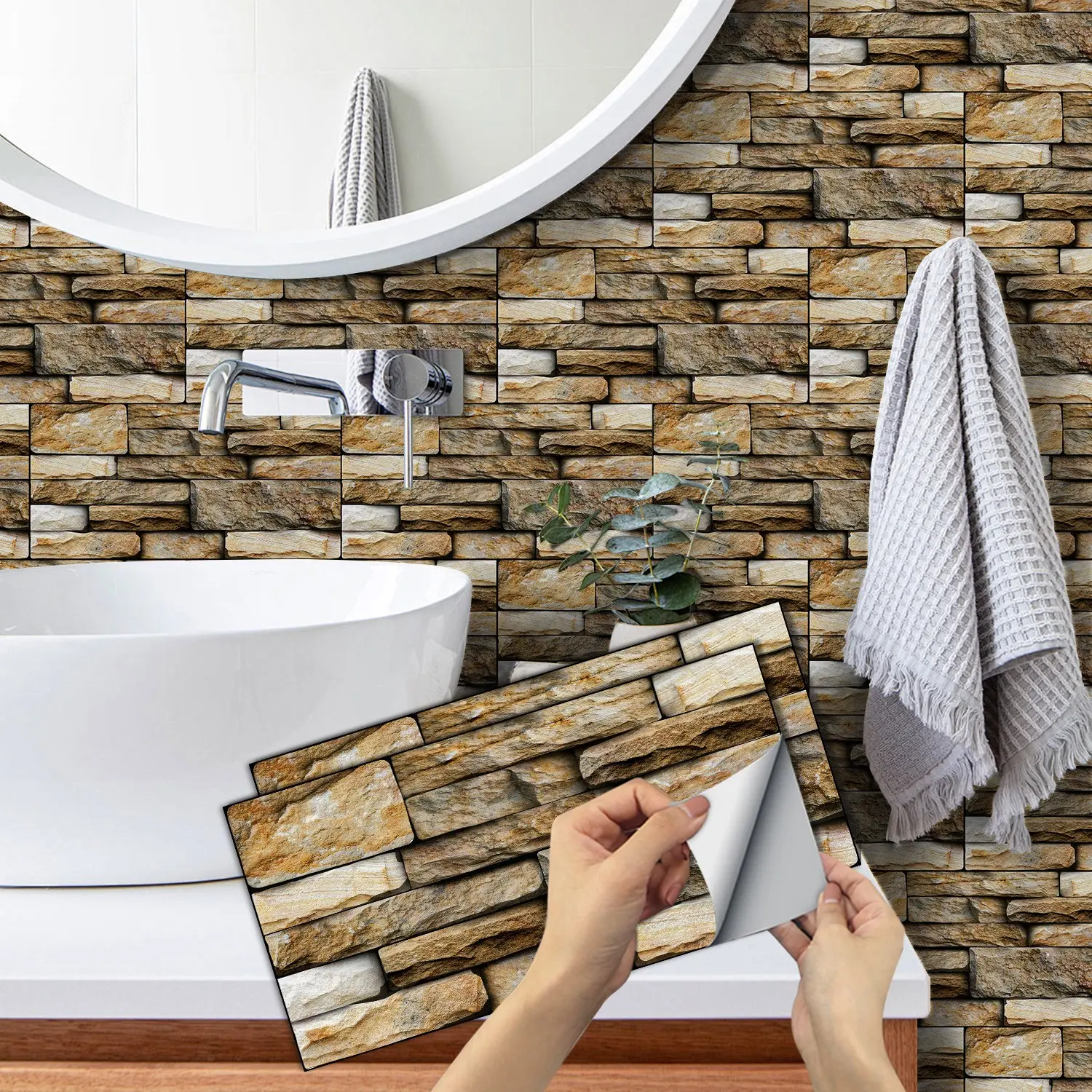 6/12/24/48 PCS Vintage FG Tile Stickers, Light Yellow Slate 3D Layered, PVC Crystal Film, Peel & Stick Backsplash, Waterproof Oil-Proof DIY Self-Adhesive Wall Decor