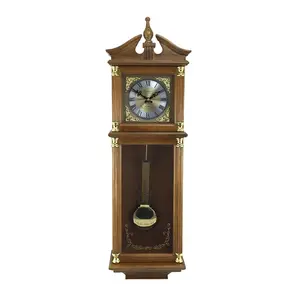 Bedford Clock Collection  34.5 in. Antique Chiming Wall Clock with Roman Numerals, Oak Finish
