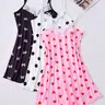 Women's 3-Piece Lace Trim Sexy Spaghetti Strap Nightgown, Comfortable Polyester and Spandex Blend, Cartoon Print Slip Nightie Dress, Nightwear