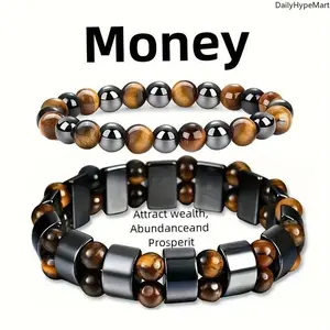 2PCS Handmade Tiger Eye-Obsidian Bracelet Set - Double-Protection Casual Fashion Accessories, Ideal for Abundance, Prosperity, Money & Anniversary Gifting