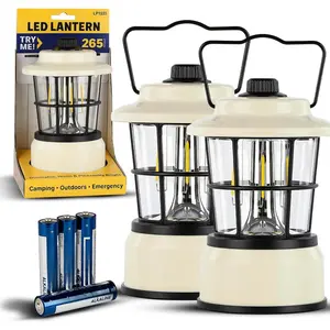 Retro LED Lantern - -  Lantern - Water Resistant - Bright LED Lamp for Indoor & Outdoor Use - Use for Tents, Hiking or Hurricane Prep (Beige, Pack of 2)