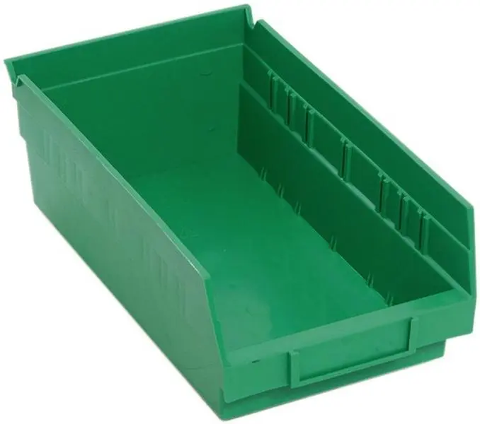 Quantum Storage QSB102GN Heavy-Duty Polypropylene Economy Rectangle Organiser Boxes - 4 in. Shelf Bin, Green, 11.62x6.62x4 in., Pack of 30