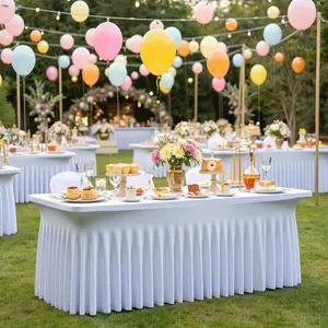 1 /2/4rectangular polyester tablecloth, wrinkle-resistant high-elasticity pleated design fits the table, suitable for a 6-foot rectangular dining table, wavy edge elastic tablecloth, ideal choice for parties and weddings