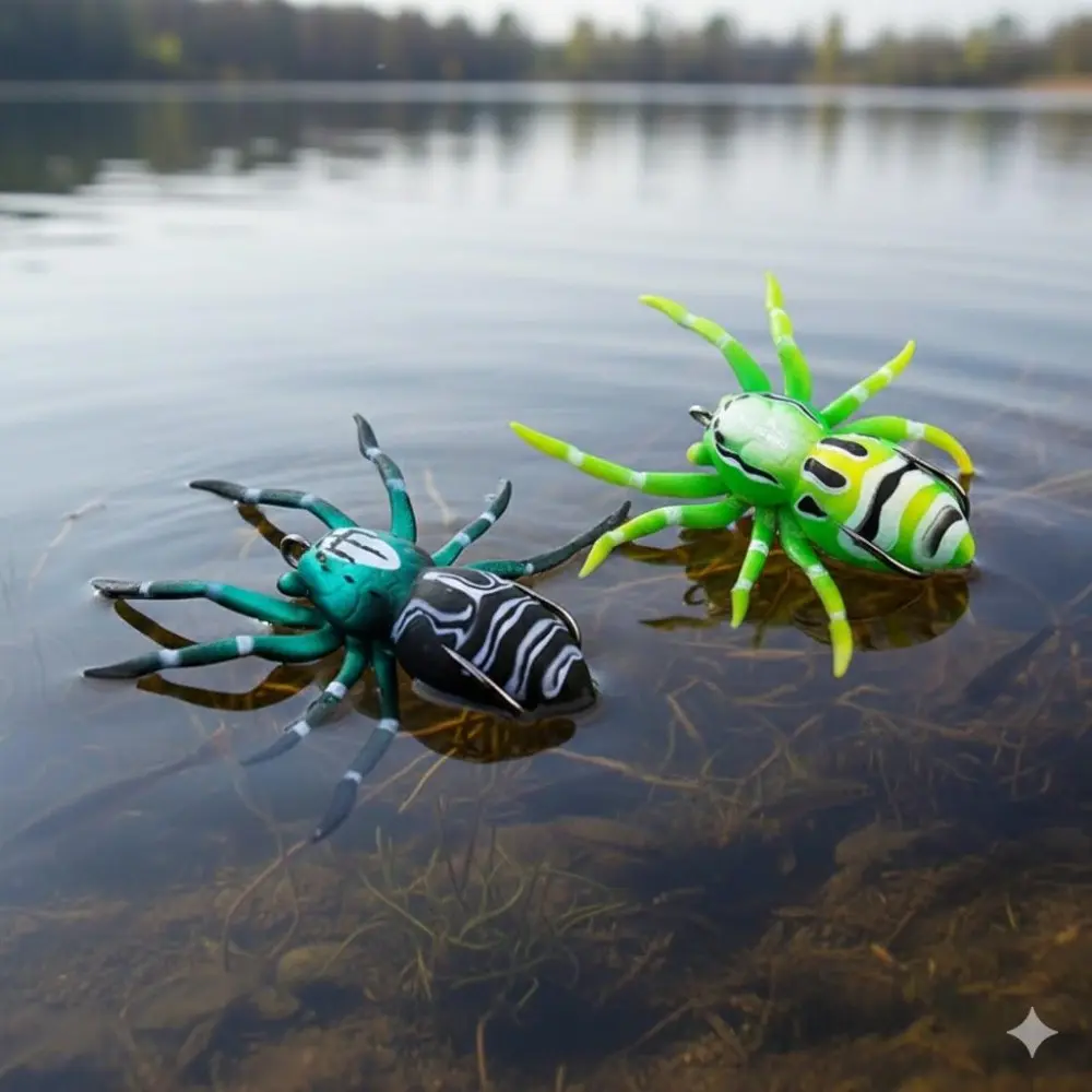 High Realistic Soft Spider Lure 7cm 6.4g Freshwater Saltwater Fishing Bait for Perch Zander. Tri-Barb Hook Anti-Drop Design, 6 Color Options, Durable Waterproof Tackle Kit.