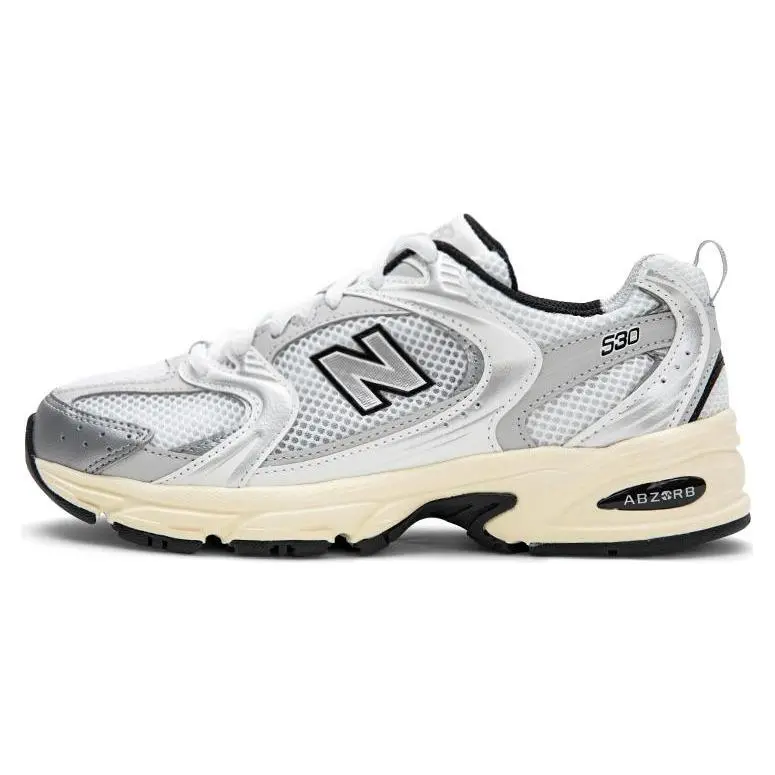 Men's New Balance 530 'White Metallic Silver' Lace-Up Solid Colors Casual Sneaker - Comfortable Closed Footwear for Casual Wear, Classic