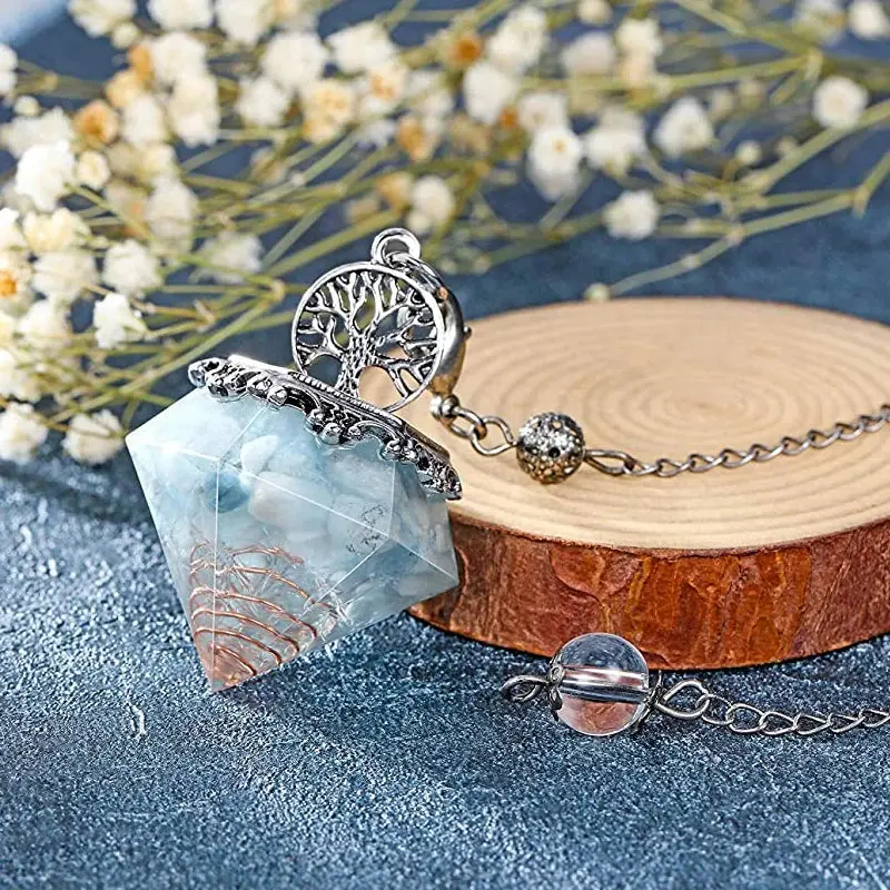 Tree of Life Reiki Pendulum - Multi-Crystal Orgone Pendant for Chakra Healing and Divination