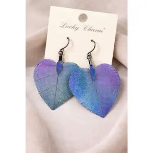 Iridescent Purple Blue Leaf Heart Earrings – Nature Inspired
