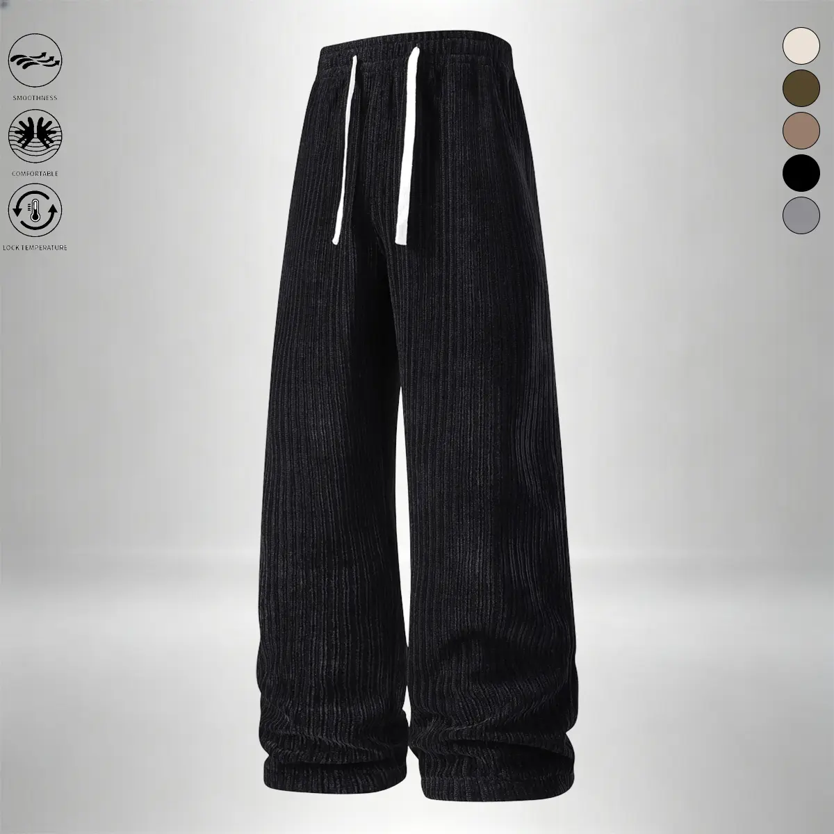 Men's corduroy casual pants, stylish and loose wide-leg pants, straight-cut sport pants, elastic waist drawstring baggy sweatpants for men sweatpants baggy
