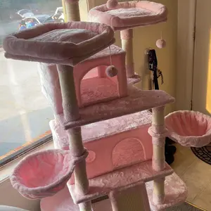 PurrFest 68 Inches Cat Tree House with Condo Scratching Post Multi-Level Towers for Cats Warm Stable Solid Design