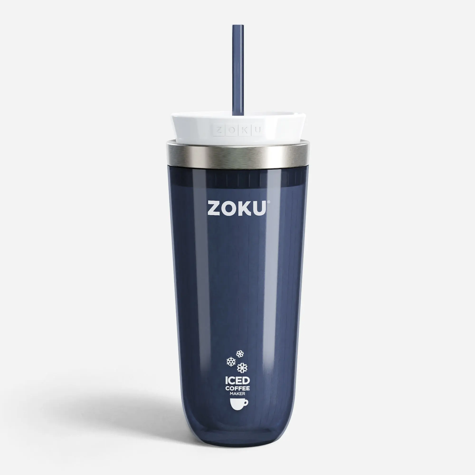 ZOKU Iced Coffee Maker - Gray Stainless Steel Travel Mug with Lid & Straw Airtight Insulated Flask Drinkware