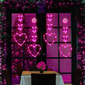 3-Pack Valentine's Day Window Light Decorations, Battery-Powered Hanging Pink LED Heart Suction Cup Lights for Holiday Fireplace Indoor Home Decor, Led Mood Light