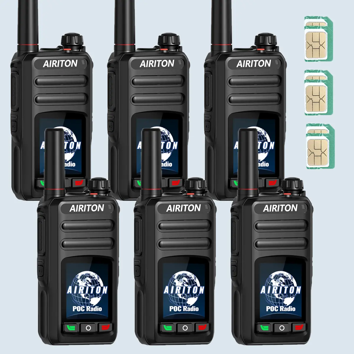 6 PACK AIRITON Global Walkie Talkies PTT PoC Radio Unlimited Range 4G Radio 5000 Miles Rechargable with SIM Card)