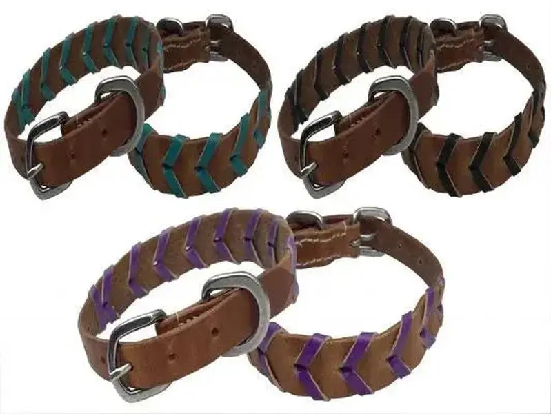 Genuine leather dog collar with braided leather color accent