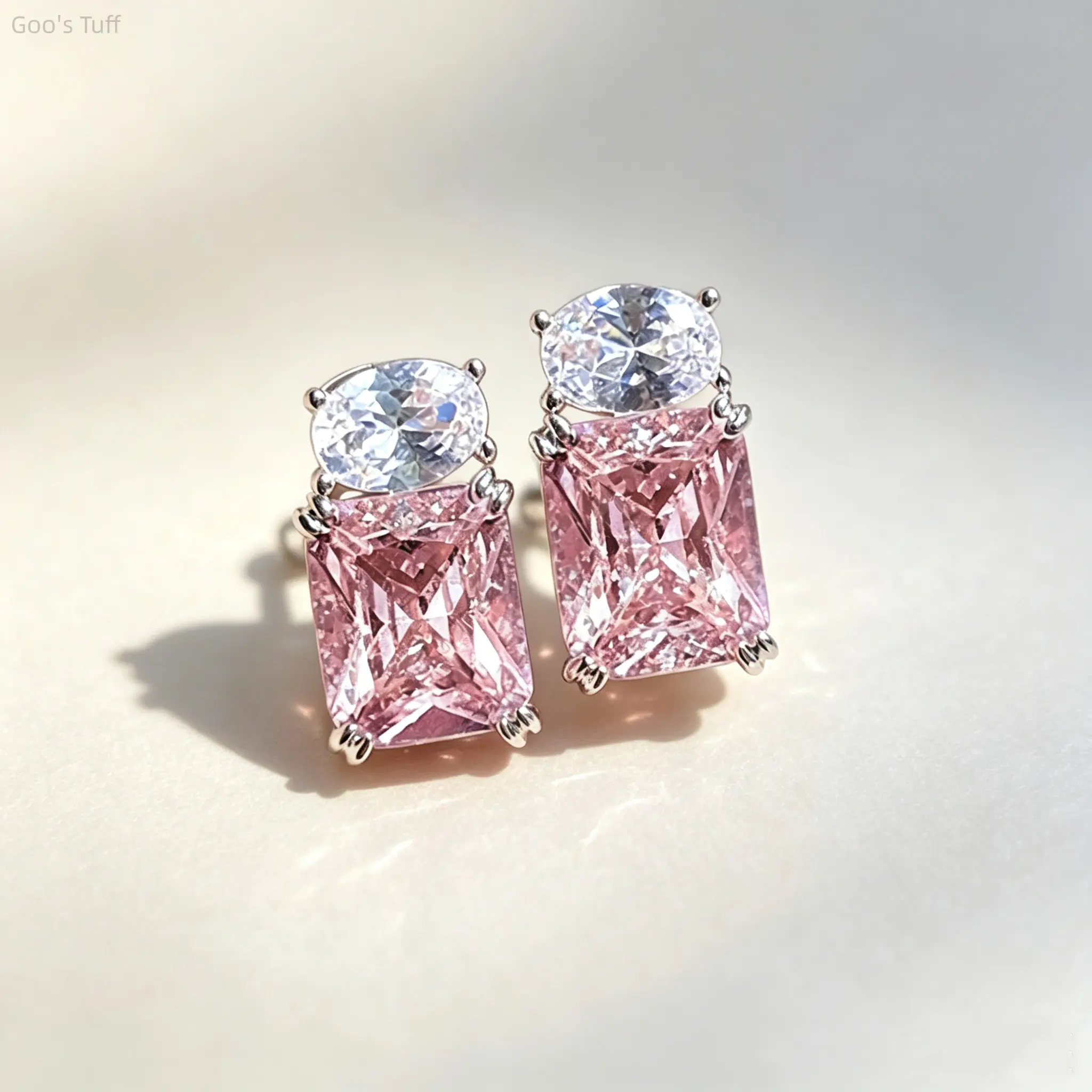 Women's Oval Geometric Stud Earrings - Blush Pink Square Shape Shiny Diamond Light Luxury Viral Jewelry, Elegant Daily Gift for Female